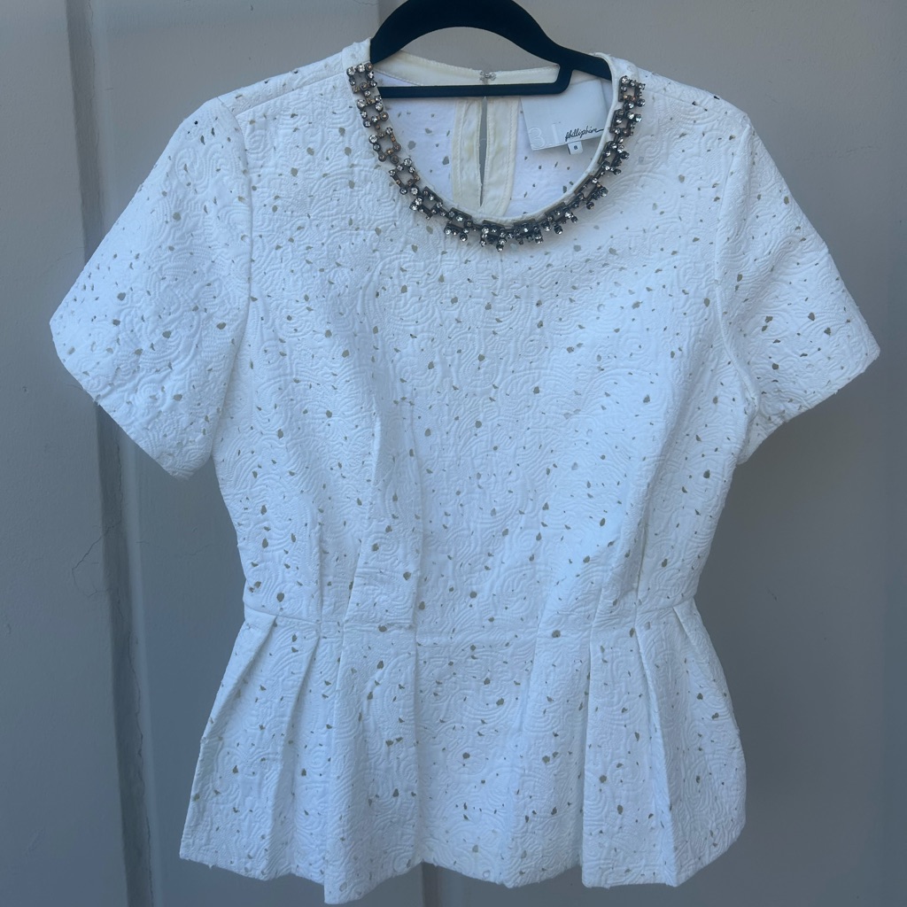 3.1 Phillip Lim White Lace Peplum Top Size 8